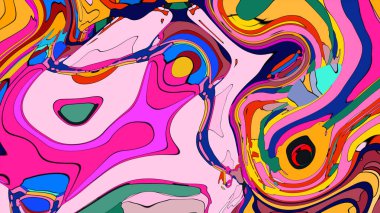 Parlak, akışkan renklerden oluşan girdap büyüleyici bir soyut desen oluşturuyor..