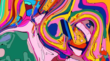 Parlak, akışkan renklerden oluşan girdap büyüleyici bir soyut desen oluşturuyor..