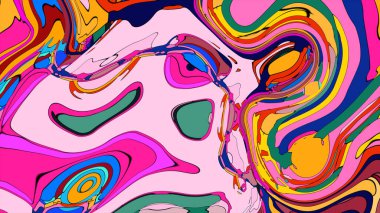 Hareketli ve psikedelik bir illüstrasyon. Girdap şeklinde bir karışım..