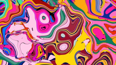 soyut psikedelik dijital sanat eserleri canlı kıvrımlı renkler içerir, dinamik, akışkan bir bileşim oluşturur.