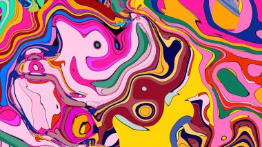 Dynamic psychedelic art with flowing liquid shapes and bright colors.