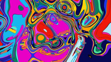 Vibrant motion illustration, featuring abstract shapes and bright splashes.