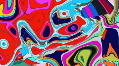 Colorful psychedelic graphic with hypnotic swirling shapes and fluid motion.