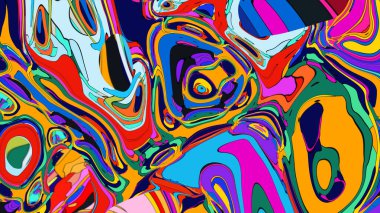 Colorful psychedelic graphic with hypnotic swirling shapes and fluid motion.