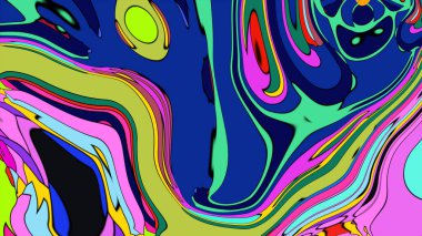 Colorful psychedelic graphic with hypnotic swirling shapes and fluid motion.