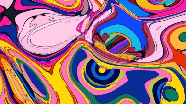 Büyüleyici, sıvı akış desenli cesur ve renkli bir pankart..