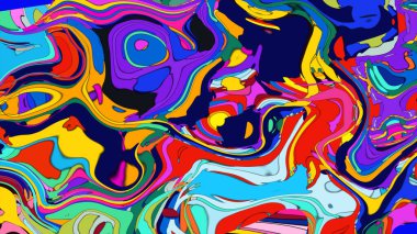 Büyüleyici, sıvı akış desenli cesur ve renkli bir pankart..