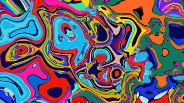 Renkli ve psikedelik soyut bir arkaplan ve dönen şekiller..