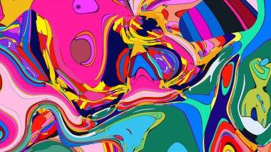 Renkli ve psikedelik soyut bir arkaplan ve dönen şekiller..