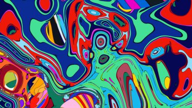 Renkli ve psikedelik soyut bir arkaplan ve dönen şekiller..