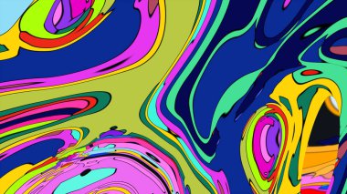 Renkli ve psikedelik soyut bir arkaplan ve dönen şekiller..