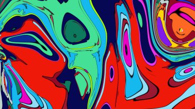 Kırmızı, mavi, yeşil ve pembe girdaplı psikedelik bir arkaplan..