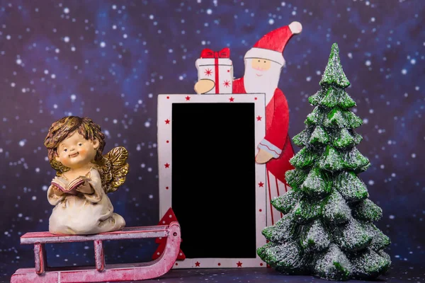 Kerstman Met Leeg Schoolbord — Stockfoto