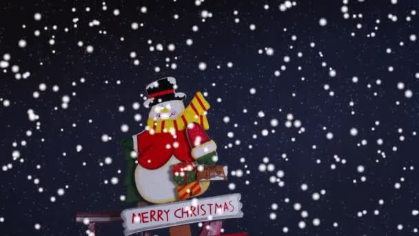 Santa Claus Con Texto Feliz Navidad Nieve Cayendo — Vídeo de stock