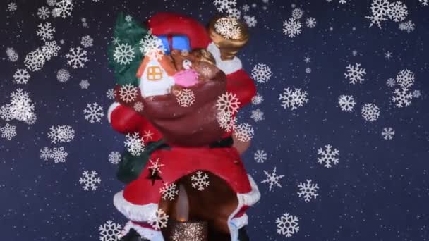 圣诞老人 转盘桌上飘着雪花 — 图库视频影像