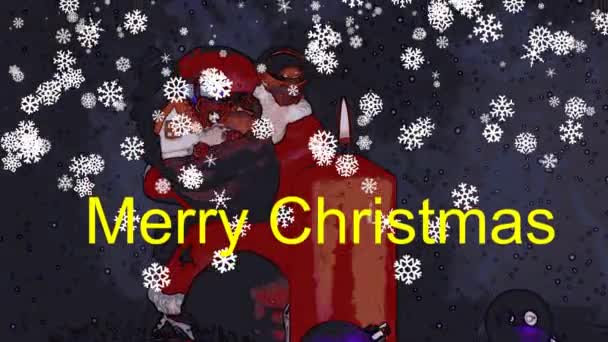 Hořící Svíčka Santa Claus Padající Sníh Točnici Kresleném Pruhu Pohled — Stock video