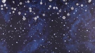 Kamera aşağı iniyor yıldızlı bir gece gökyüzü Noel Baba 'ya mutlu Noeller diliyor.