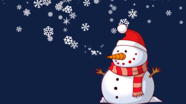 Manusia Salju Dengan Salju Jatuh Mangkuk Natal Dan Hadiah Animasi — Stok Video