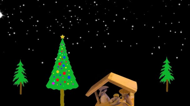 Cuna Navidad Con Aumento Estrella Belén Clip Animado Con Aumento — Vídeo de stock