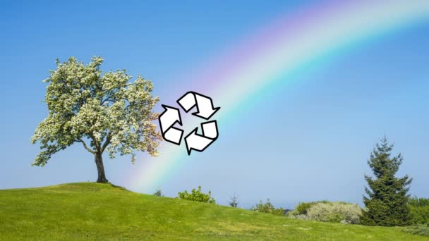 Drzewo Tęczą Rosnącym Symbolem Recyklingu — Wideo stockowe