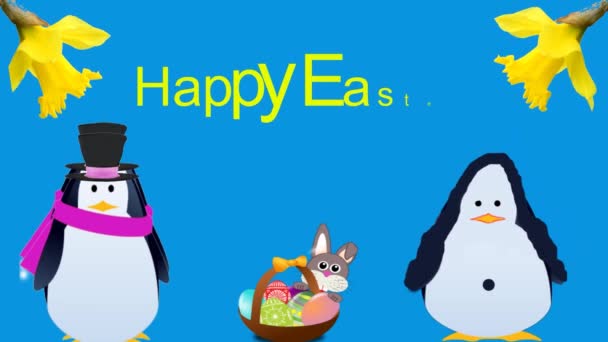 Vicces Pingvin Alig Várja Hogy Húsvétkor Barátnőjével Élvezi Nevet — Stock videók
