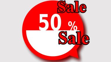 Satışla birlikte% 50 kabarcık, soldan sağa hareket eden kırmızı metin
