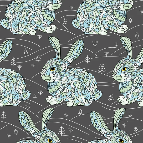 Seamless Pattern Decorative Winter Bunny Vector Rabbit Background Great Wallpaper — Image vectorielle
