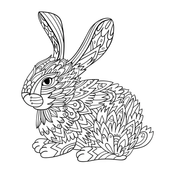 Decorative Bunny Coloring Page Zen Art Drawing Rabbit Vector Illustration — Image vectorielle