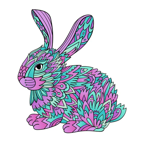 Green Violet Decorative Bunny Coloring Page Zen Art Drawing Rabbit — Stock vektor