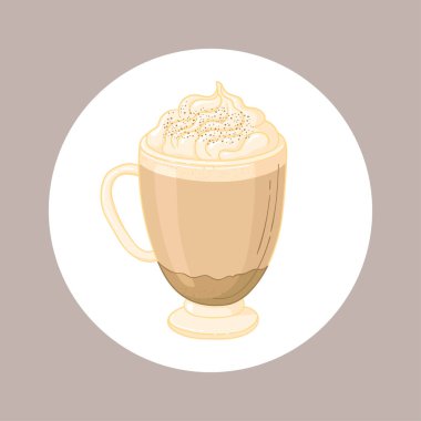 Latte coffee vector illustration. Poster of beautiful mug with coffee and cream. Great for coffee shops, menu.