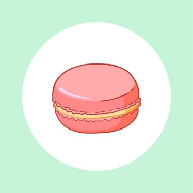 Pink macaron on mint background. Vector illustration. Sweet dessert poster. Design element for pastry shop, cafe, dessert menu.