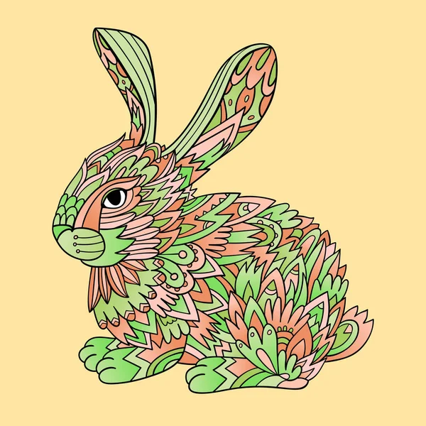 Green Red Decorative Easter Bunny Coloring Page Zen Art Drawing — Image vectorielle