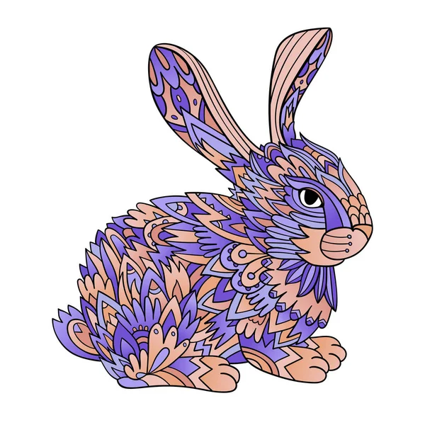 Red Blue Decorative Bunny Coloring Page Zen Art Drawing Rabbit — Stock vektor