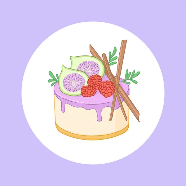 Beautiful Poster Glazed Cake Decorated Figs Raspberry Chocolate Vector Illustration — Stock vektor