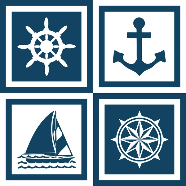 Nautische Symbolen Illustratie Met Kompas Zeilboot Anker Zeilwiel Decoratie Marine — Stockfoto
