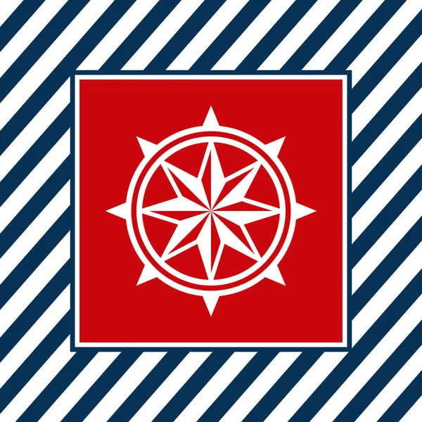 Nautical Style Illustration Compass Decoration Striped Squares White Navy Blue — Stock Photo, Image