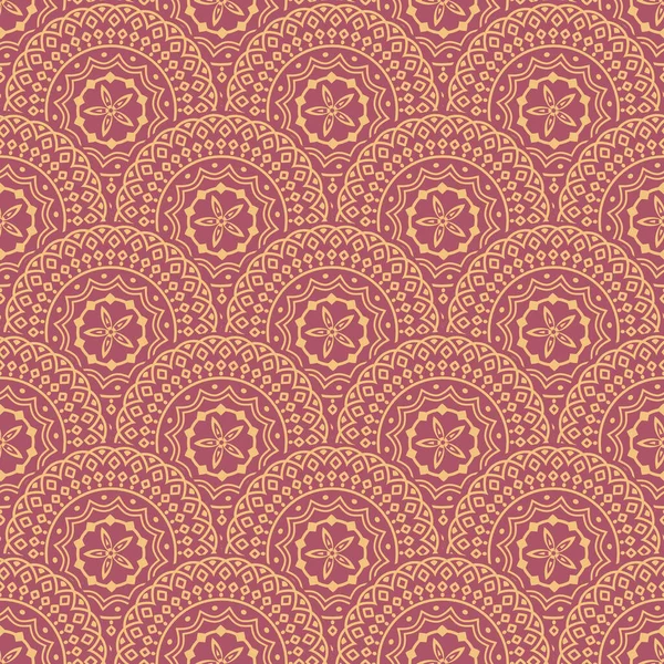 Beautiful Oriental Golden Purple Seamless Mandala Waves Pattern Purple Background — Stock Photo, Image
