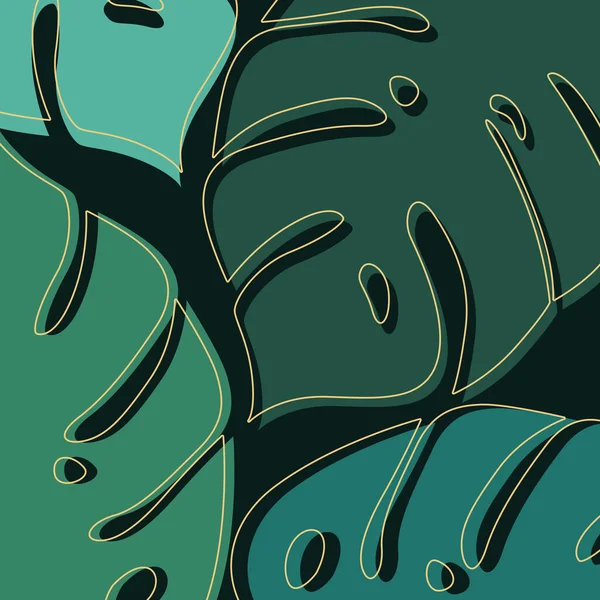 Абстрактная Иллюстрация Гигантских Тропических Листьев Монстров Зеленого Бирюзового Цветов Золотых — стоковое фото