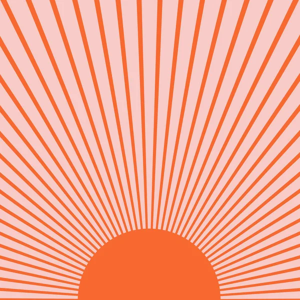 Oranje Zonsopgang Eenvoudige Retro Stijl Illustratie Met Oranje Zonnestralen Roze — Stockfoto