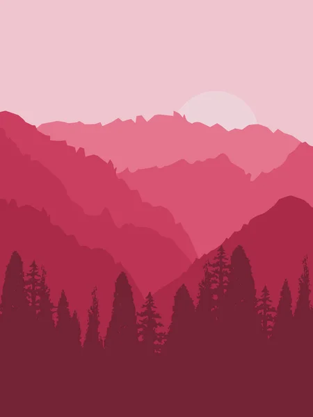 Ilustración Abstracta Colorido Amanecer Montaña Con Decoración Sol Bosque Tonos — Foto de Stock