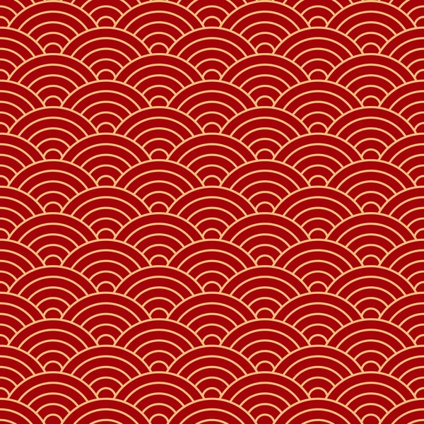 Abstract Illustration Japanese Seamless Seigaiha Waves Pattern Red Gold Imágenes de stock libres de derechos