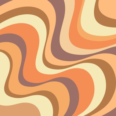 Abstract illustration of colorful, modern retro style waves design in beige, yellow, brown, orange, coffee color and pastel colors