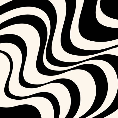Abstract illustration of monochrome, modern retro style waves design in black and pastel colors