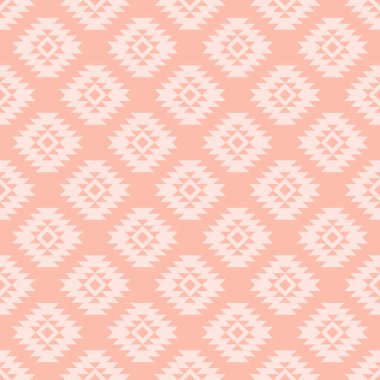 Kusursuz Aztek etnik bohem deseni, daha koyu pembe arka planda Pastel pembeyle geometrik şekiller.