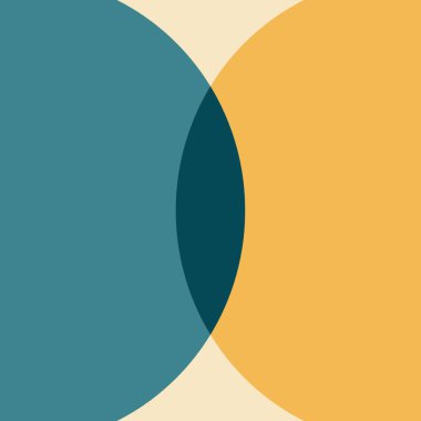 Sarı arkaplan üzerine sarı ve mavi yarıçember dekorasyonlu soyut Orta Çağ tarzı illüstrasyon