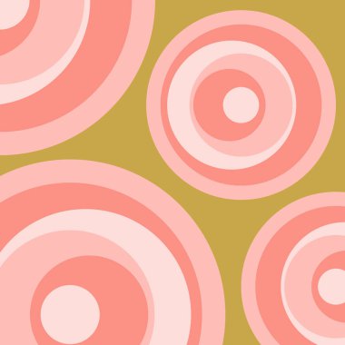 Yeşil arkaplanda pembe renk tonlarında retro tarzı dairelerin soyut çizimi