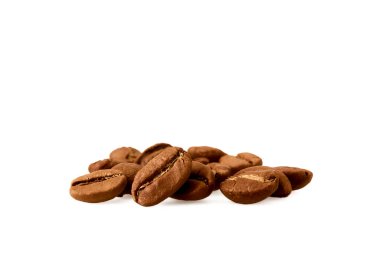 Close-up Two roasted coffee beans isolated on white background. Clipping path