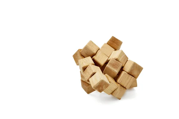 Кубик Головоломки Дерев Яні Блоки Ізольовані Білому Тлі Ліцензійні Стокові Фото