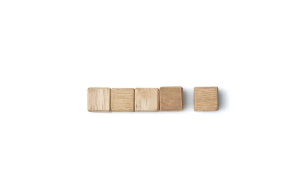 白い背景にメッセージワードのための空のコピースペースを持つ木製の立方体ブロック モックアップのトップビューレイアウト — ストック写真