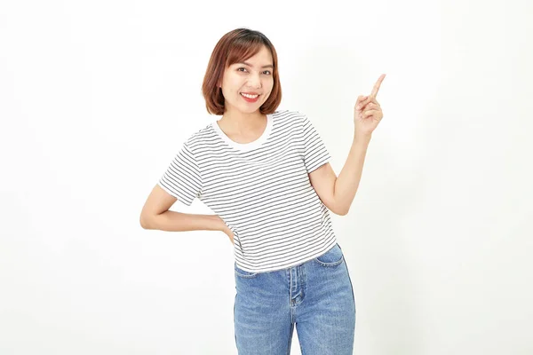 Γοητευτική Νεαρή Ασιάτισσα Επιχειρηματίας Κοντή Μελαχρινή Που Φοράει Μπλουζάκι Και — Φωτογραφία Αρχείου
